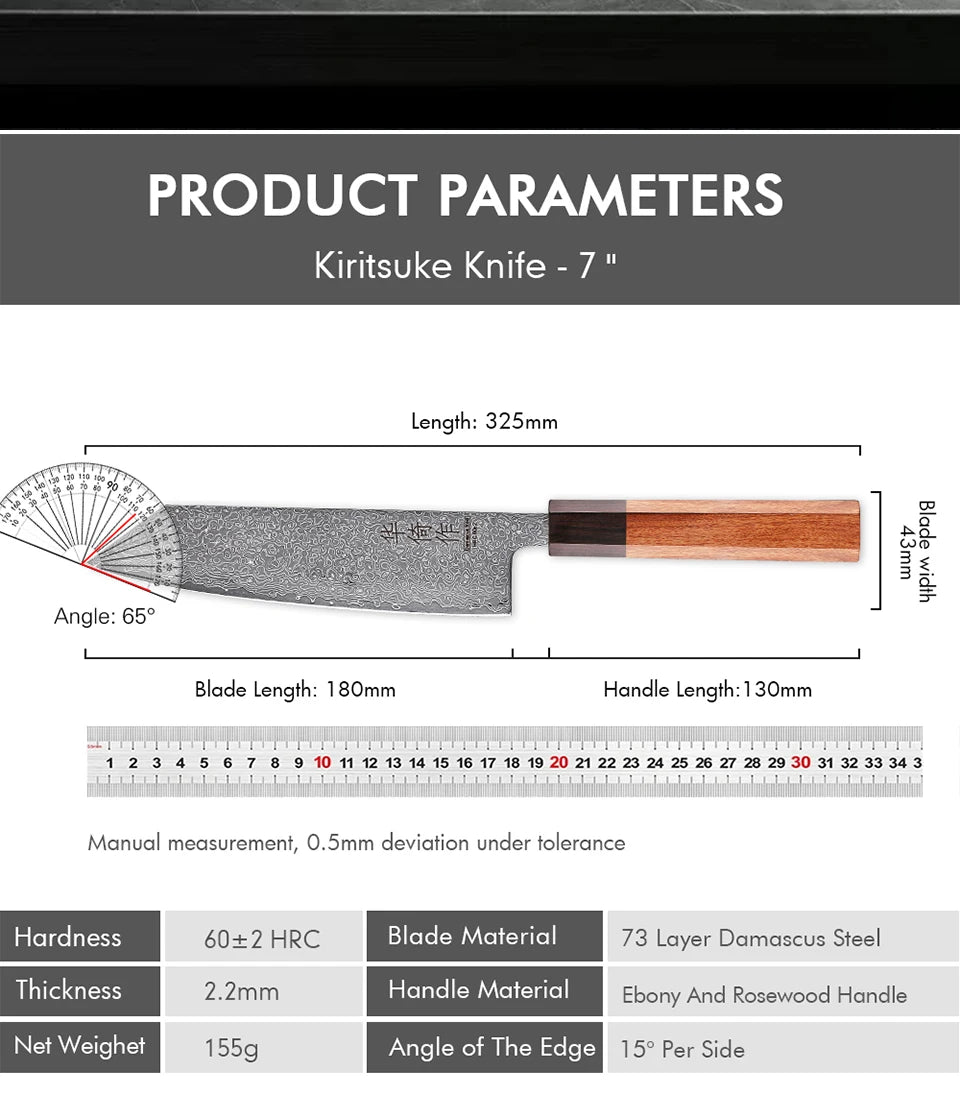 7-inch Japanese Kiritsuke Knife Damascus Steel Kitchen Sharp Cutting Meat Vegetable Cleaver Handmade Professional Chef Knives