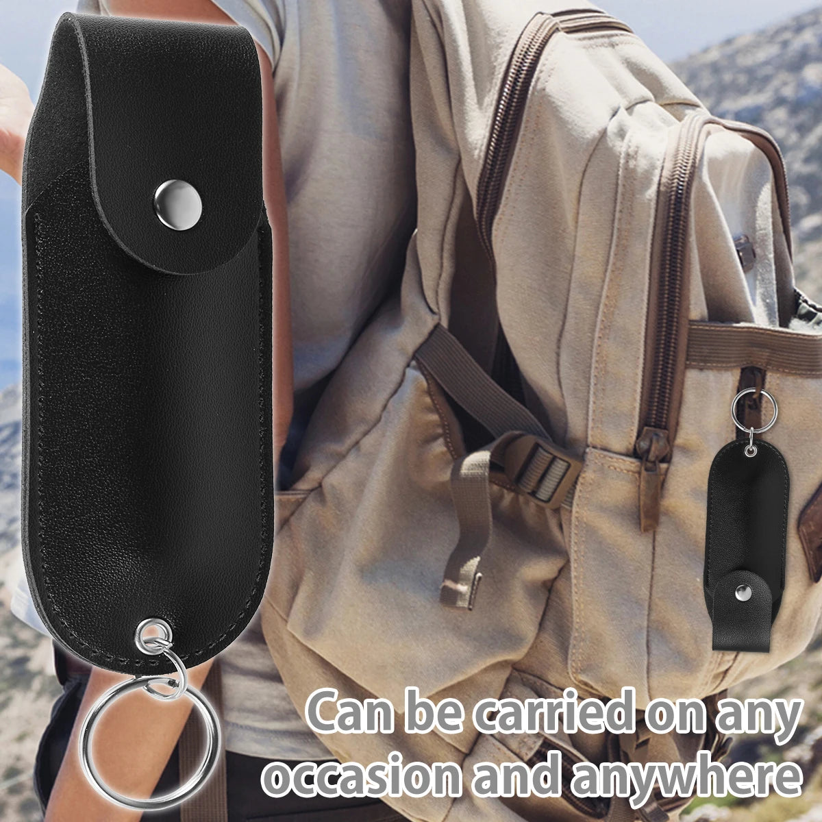 PU Leather Pepper Spray Holster – Flip Top Keychain Pouch, Waterproof