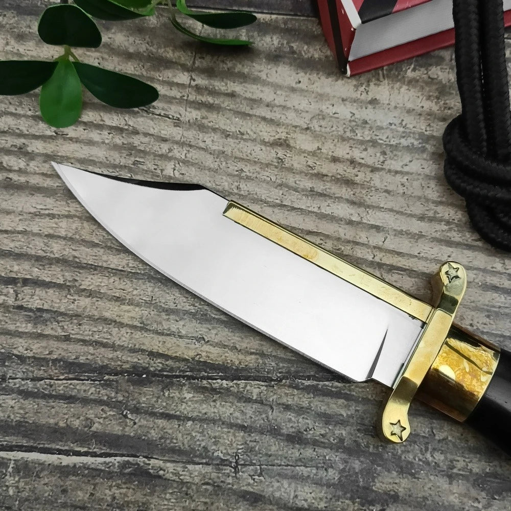D2 Steel Tactical Fixed Blade Knife – Ebony & Brass Handle with PU Sheath