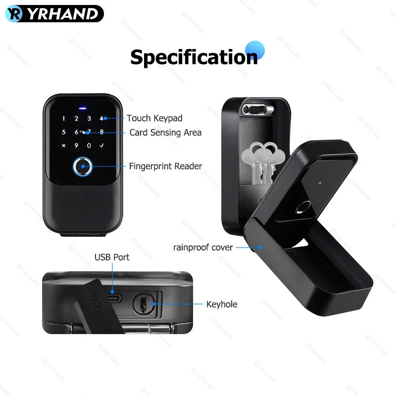 YRHAND TTlock password Smart Fingerprint Digital card Inteligente Tuya Electronic Portable IP66 Lock Boxes For Smart Home