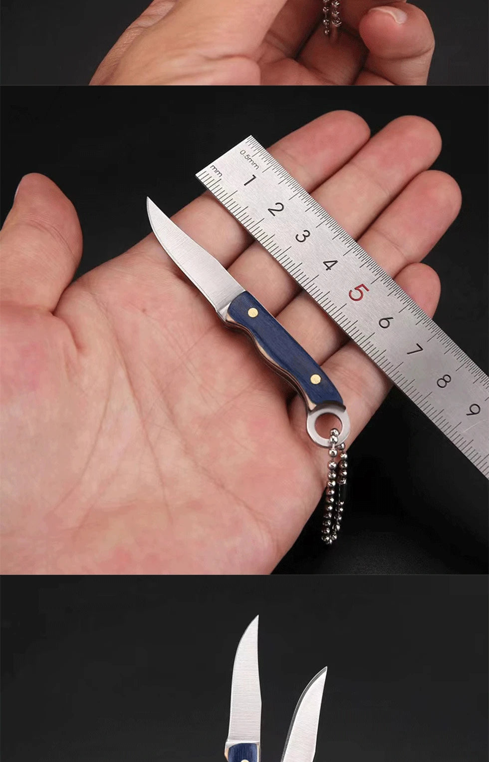 New Mini Ring Colorful Wood Small Straight Knife Small Claw Pocket Keychain Open Box Package Small Gift Artifact