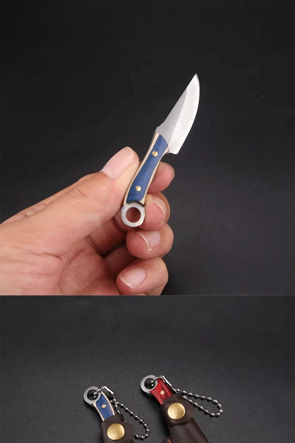 New Mini Ring Colorful Wood Small Straight Knife Small Claw Pocket Keychain Open Box Package Small Gift Artifact