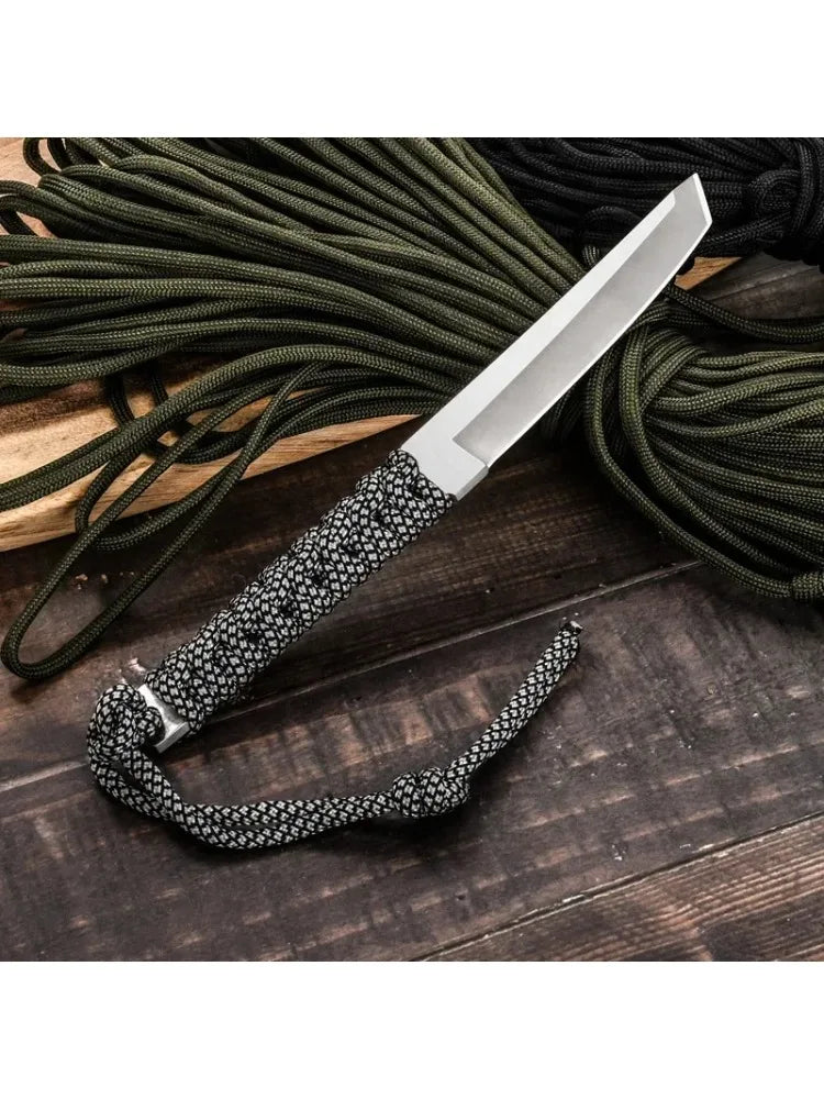 4CR13MOV Silver Thorn Outdoor Survival Knife – Lanyard Handle, Integrated Keel