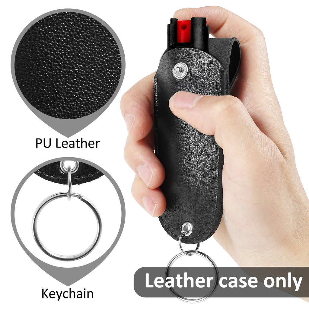 PU Leather Pepper Spray Holster – Snap Buckle Keychain Pouch (1/2/3 Pack)