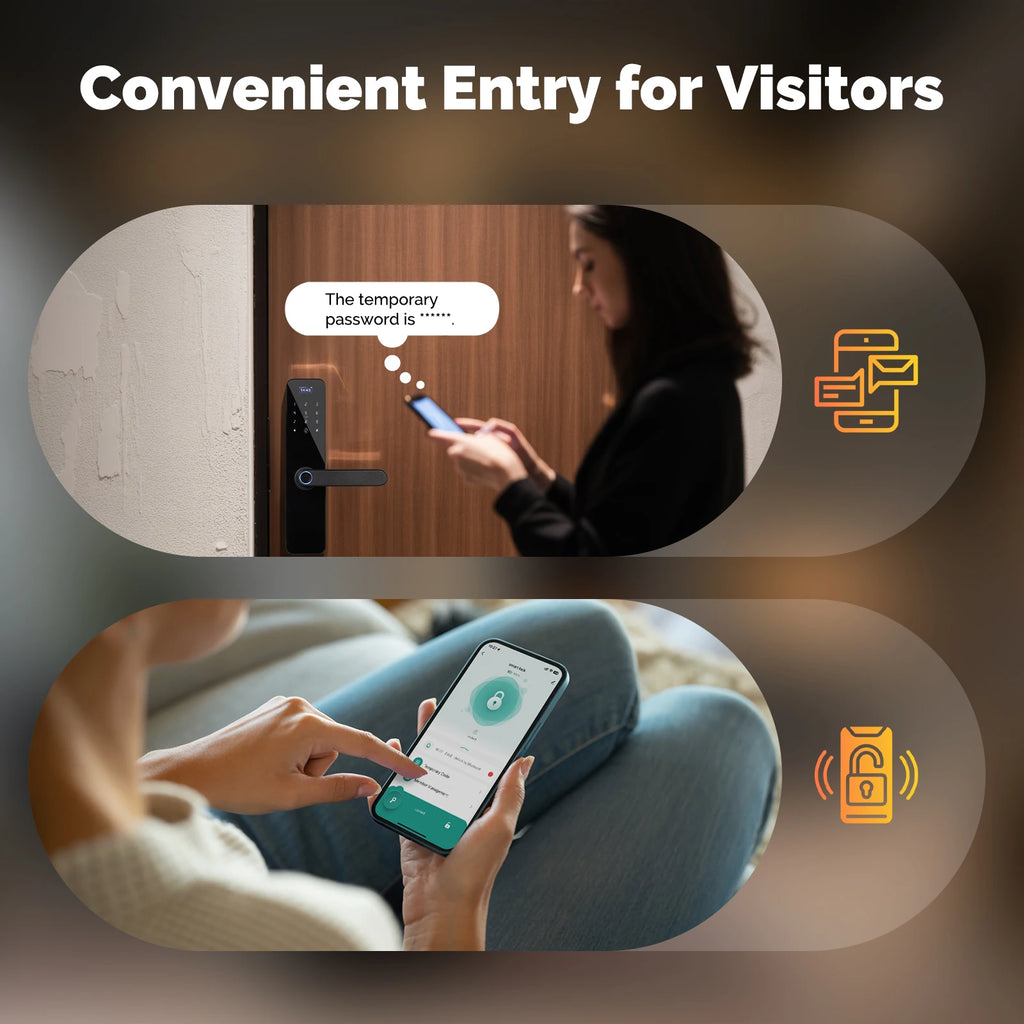 Smart Bluetooth Door Lock – Fingerprint, PIN, Card & App Unlock | Tuya