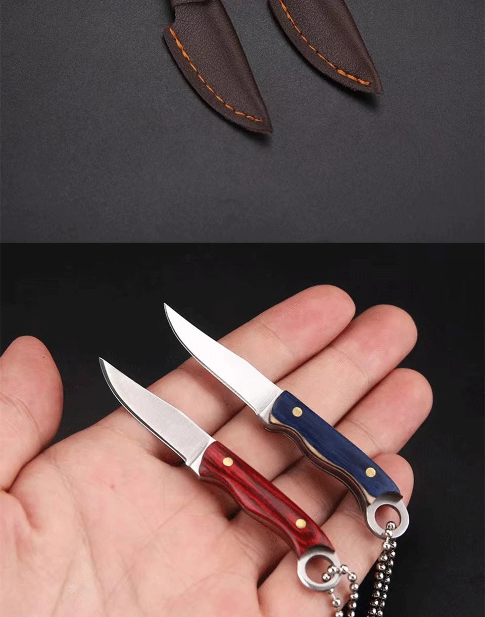 New Mini Ring Colorful Wood Small Straight Knife Small Claw Pocket Keychain Open Box Package Small Gift Artifact