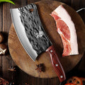 Forged Stainless Steel Bone Cleaver – Scimitar Kitchen Knife, Red Handle