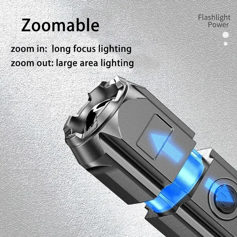 EDC USB Rechargeable Tactical Flashlight – 300m Range, 3-Mode Self-Defense Torch