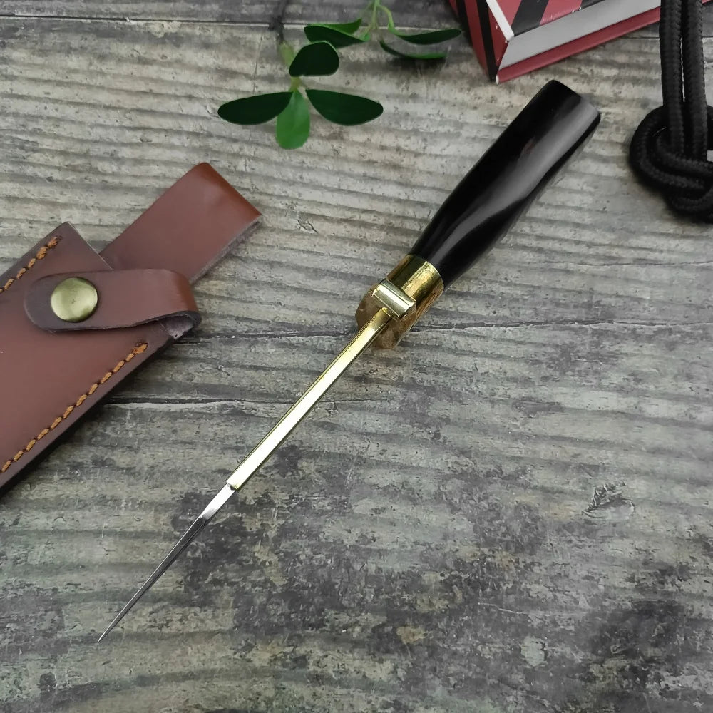 D2 Steel Tactical Fixed Blade Knife – Ebony & Brass Handle with PU Sheath