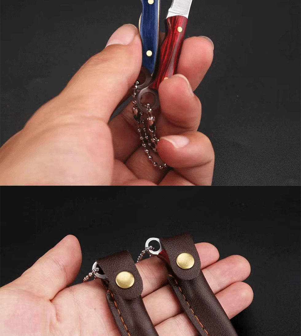 New Mini Ring Colorful Wood Small Straight Knife Small Claw Pocket Keychain Open Box Package Small Gift Artifact