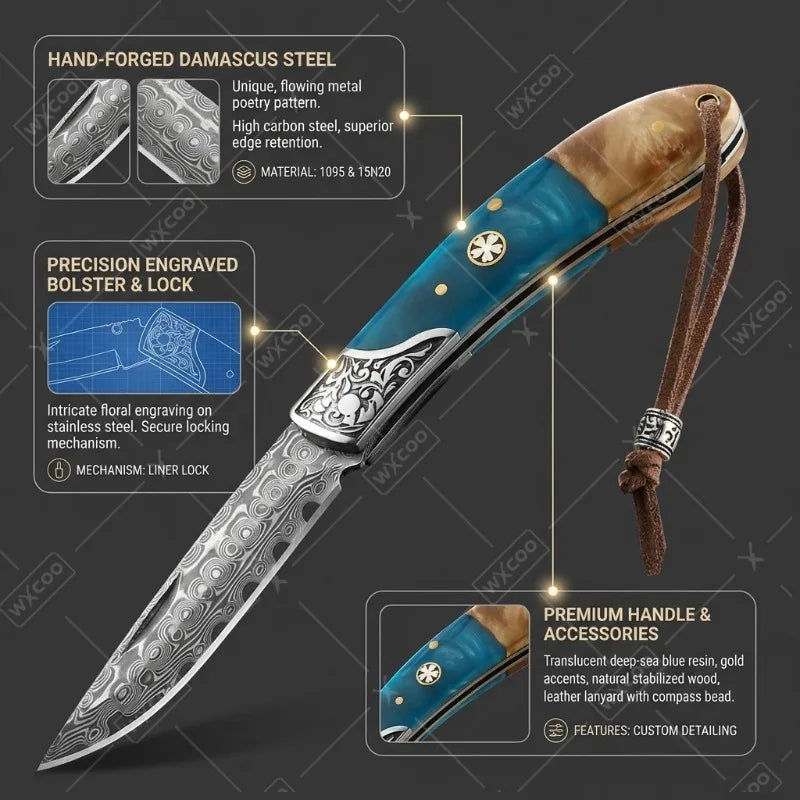 WXCOO Damascus Boning Knife Folding Fruit Cutting Knife Chef's Knife Cleaver Meat Knife Slicing Fish Home Kitchen Tools