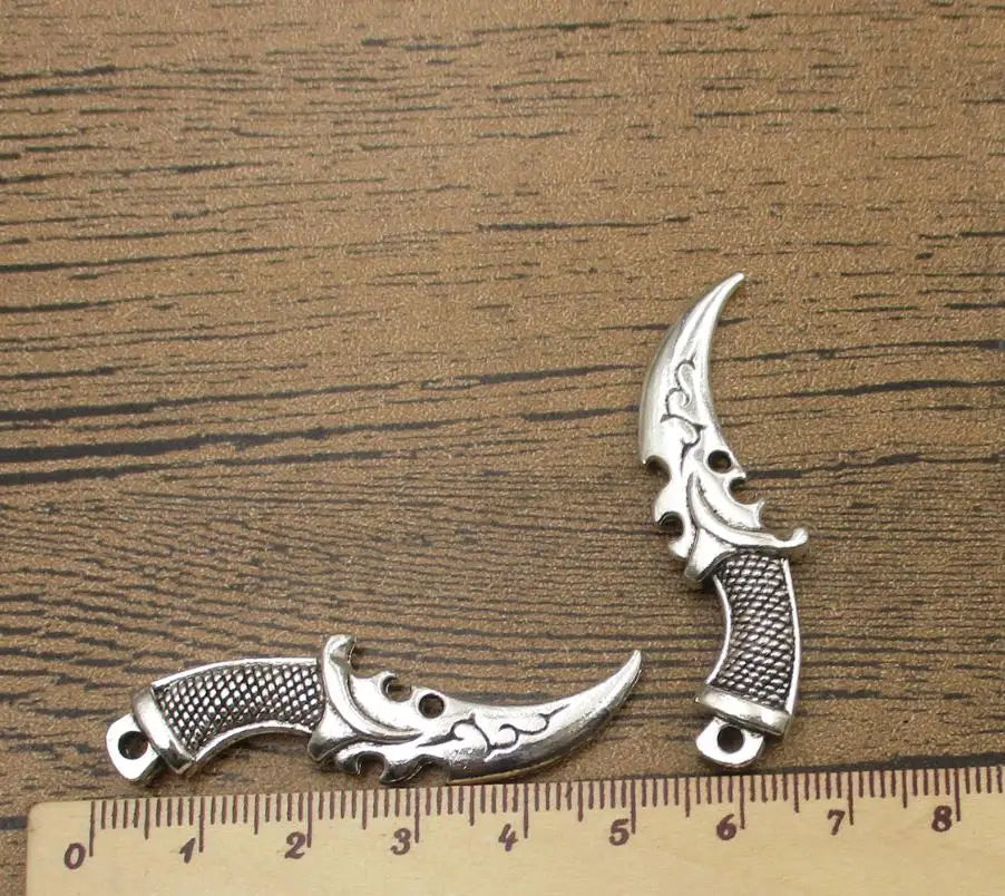 Bulk SALE！15 Sword Charms-50x14mm, Antique Silver Tone,Exquisite Curved Knife Game Product,Double Sided-RS084
