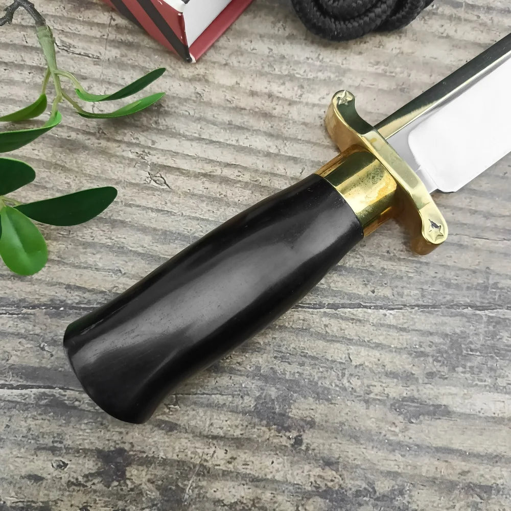 D2 Steel Tactical Fixed Blade Knife – Ebony & Brass Handle with PU Sheath
