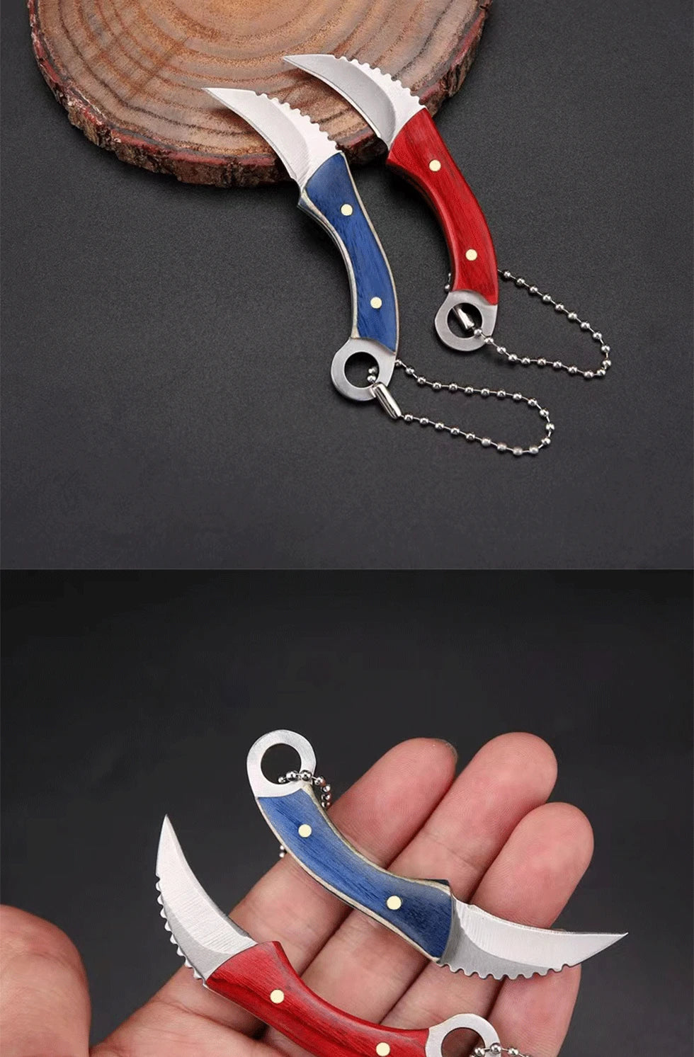 New Mini Ring Colorful Wood Small Straight Knife Small Claw Pocket Keychain Open Box Package Small Gift Artifact