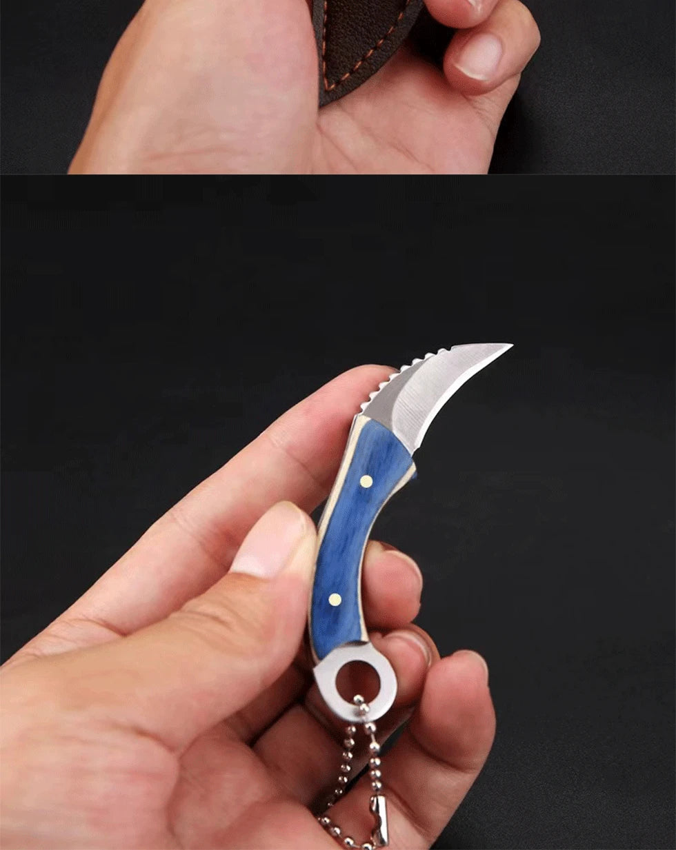 New Mini Ring Colorful Wood Small Straight Knife Small Claw Pocket Keychain Open Box Package Small Gift Artifact