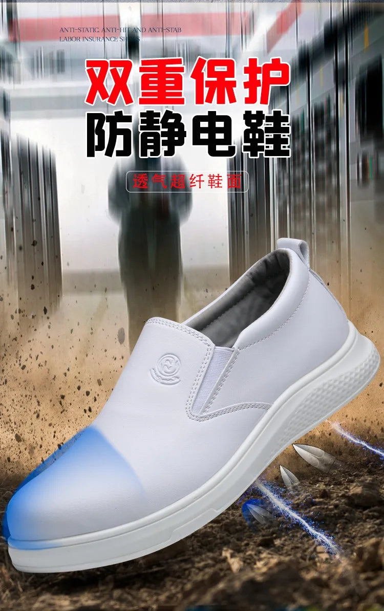 Lightweight and comfortable PU sole, anti-static and breathable white work shoes, anti smashing and anti piercing safety shoes