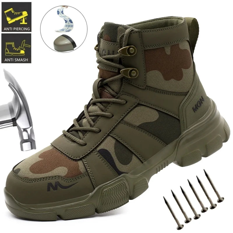Camouflage Steel Toe Cap Non Slip Industrial Shoes Men and Women Safety Shoes Anti-Scalding Anti-Smash Anti-Puncture Work Boots