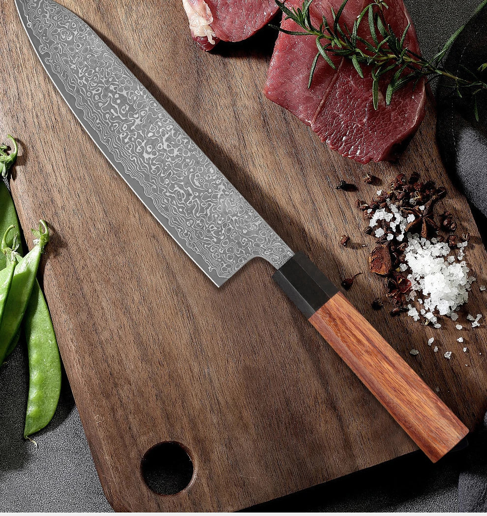 Japanese Chef Knife 8 inch Hand Forged Damascus Steel Kitchen Knives Vegetable Meat Sashimi kitchen chef Rosewood Handle