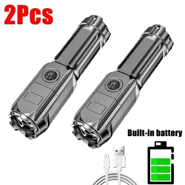 EDC USB Rechargeable Tactical Flashlight – 300m Range, 3-Mode Self-Defense Torch