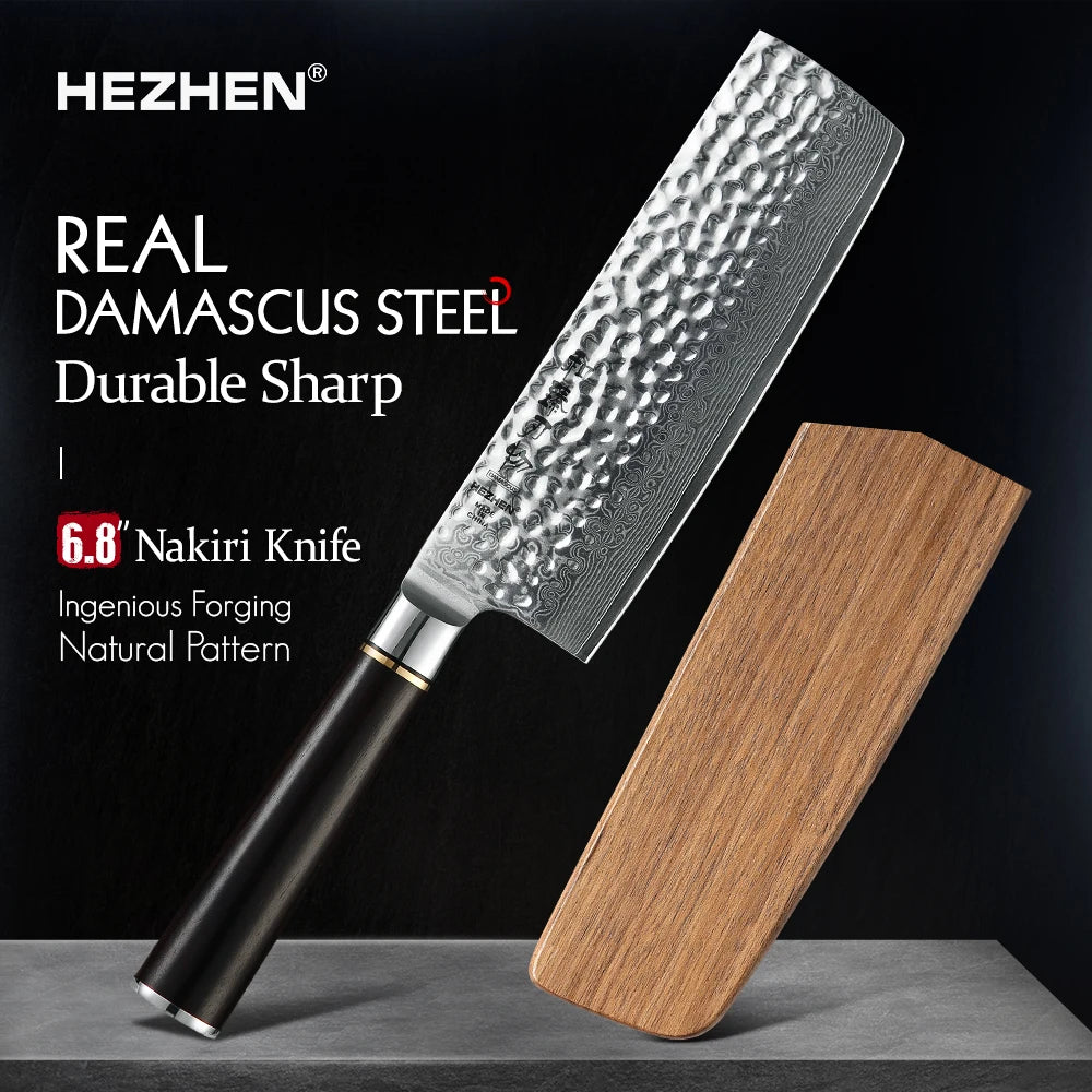 67-Layer Damascus Nakiri Kitchen Knife – Premium Ebony Handle