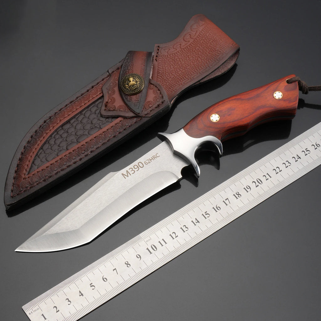 One high-end kitchen knife - a Japanese stainless steel chef's knife with a knife sheath and a wooden handle for slicing meat.