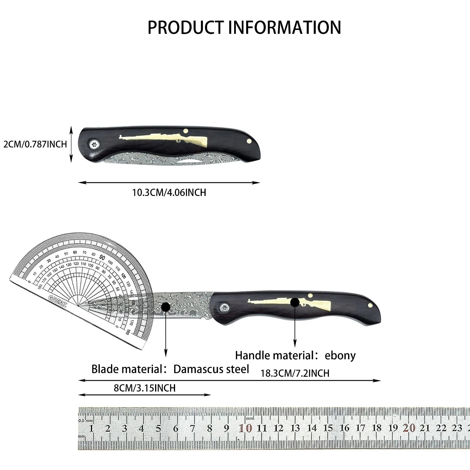 Foldingknifewithblackwalnuthandleanddamascusbladesuitableforoutdoorfishing...