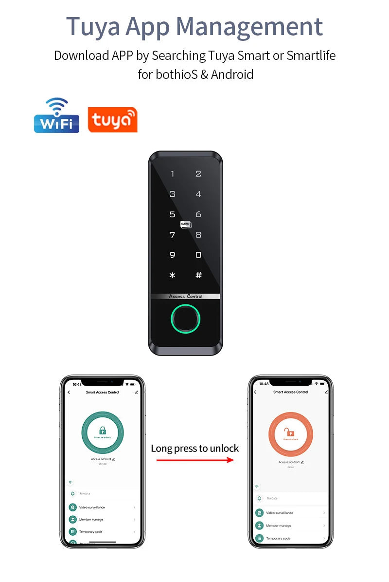 Tuya Fingerprint RFID Access Control System Smart Door Lock Electronic Gate Opener Home Digit Keypad Electric Magnetic Biometric