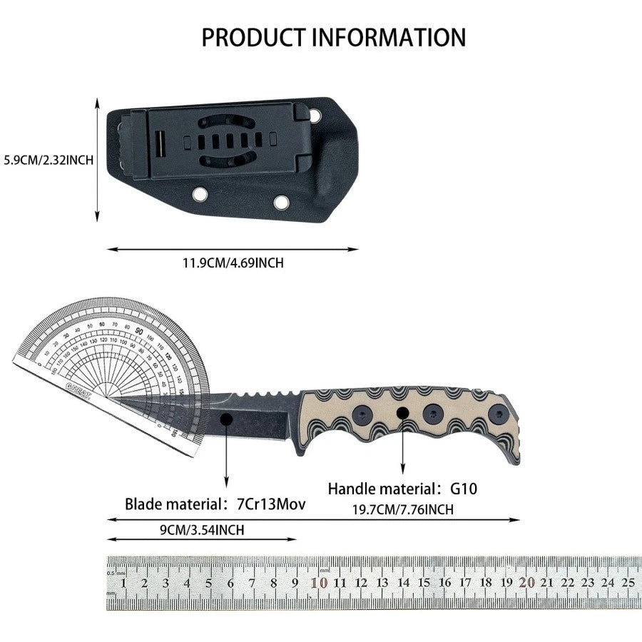 7Cr13MoV Rescue Survival Knife – G10 Handle, Fixed Blade with Sheath