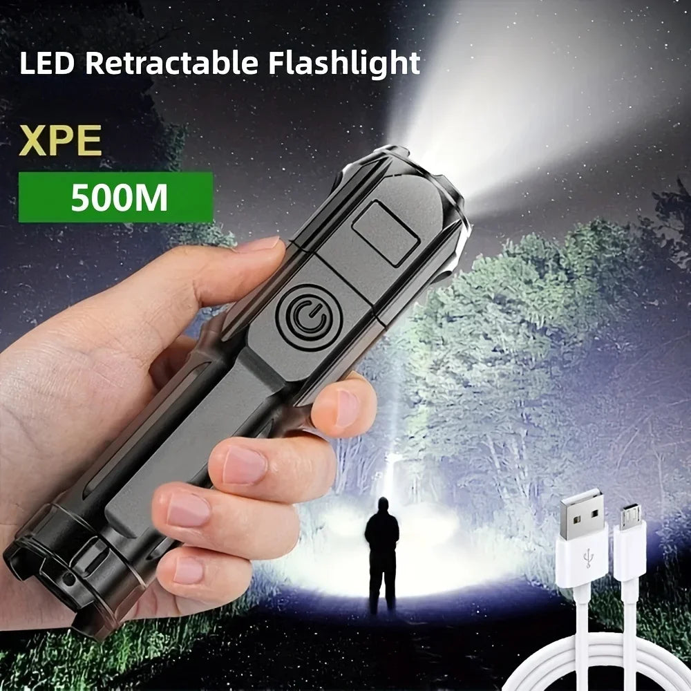 EDC USB Rechargeable Tactical Flashlight – 300m Range, 3-Mode Self-Defense Torch