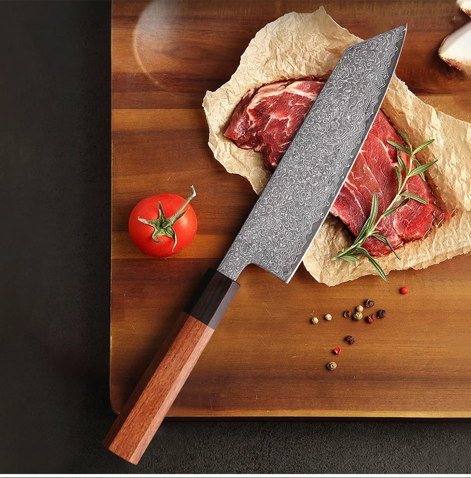7-inch Japanese Kiritsuke Knife Damascus Steel Kitchen Sharp Cutting Meat Vegetable Cleaver Handmade Professional Chef Knives