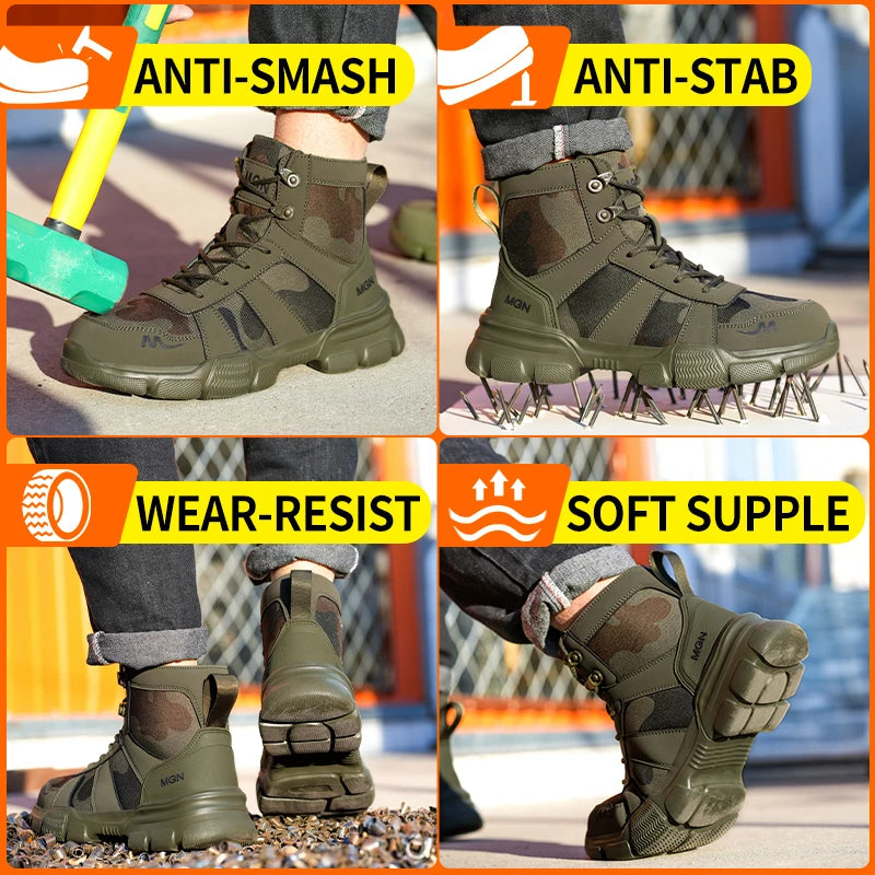 Camouflage Steel Toe Cap Non Slip Industrial Shoes Men and Women Safety Shoes Anti-Scalding Anti-Smash Anti-Puncture Work Boots