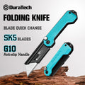 Duratechfoldingutilityknifecompactedcboxcutterwithg10handlebeltclipquickchangebl...
