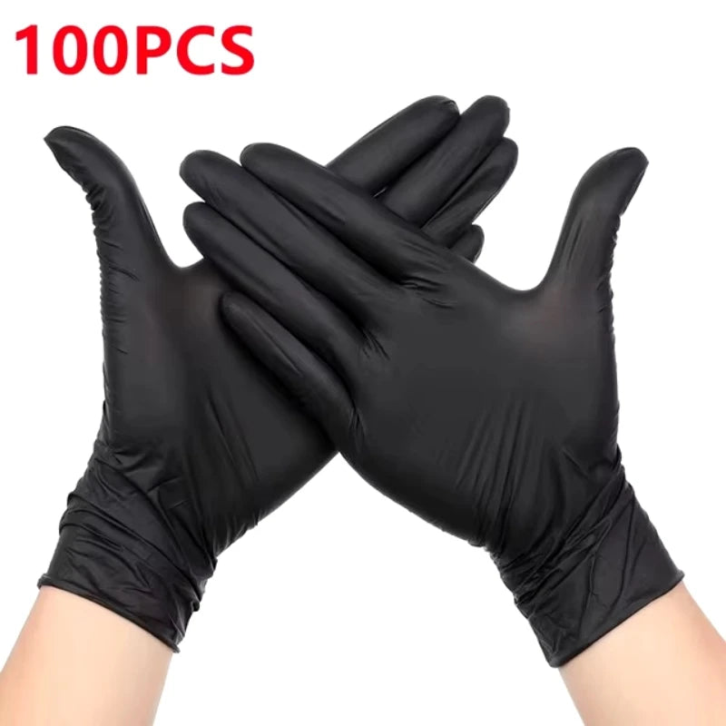 20/50/100pcsblackdisposablenitrileglovestexturedgripindustrialsafetyworkglovesfo...