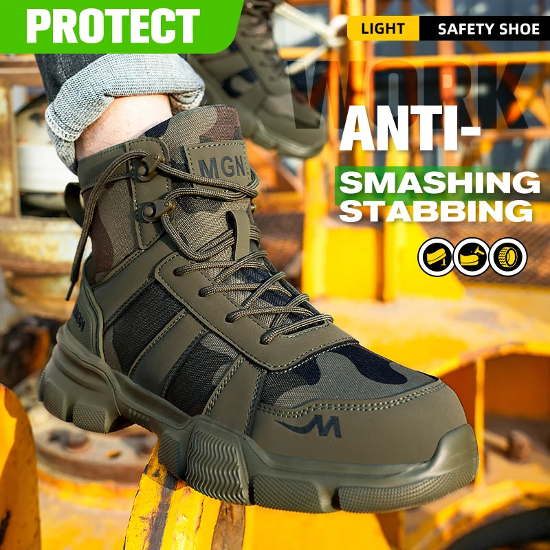 Camouflage Steel Toe Cap Non Slip Industrial Shoes Men and Women Safety Shoes Anti-Scalding Anti-Smash Anti-Puncture Work Boots