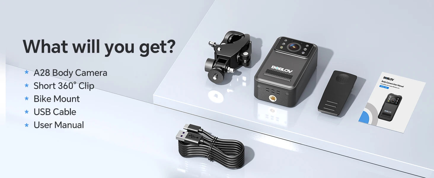 BOBLOV A28 Mini Body Camera 2K HD Night Vision 9H Battery & Bike Mount 64G/128GB for Sports, Outdoor, Law Enforcement