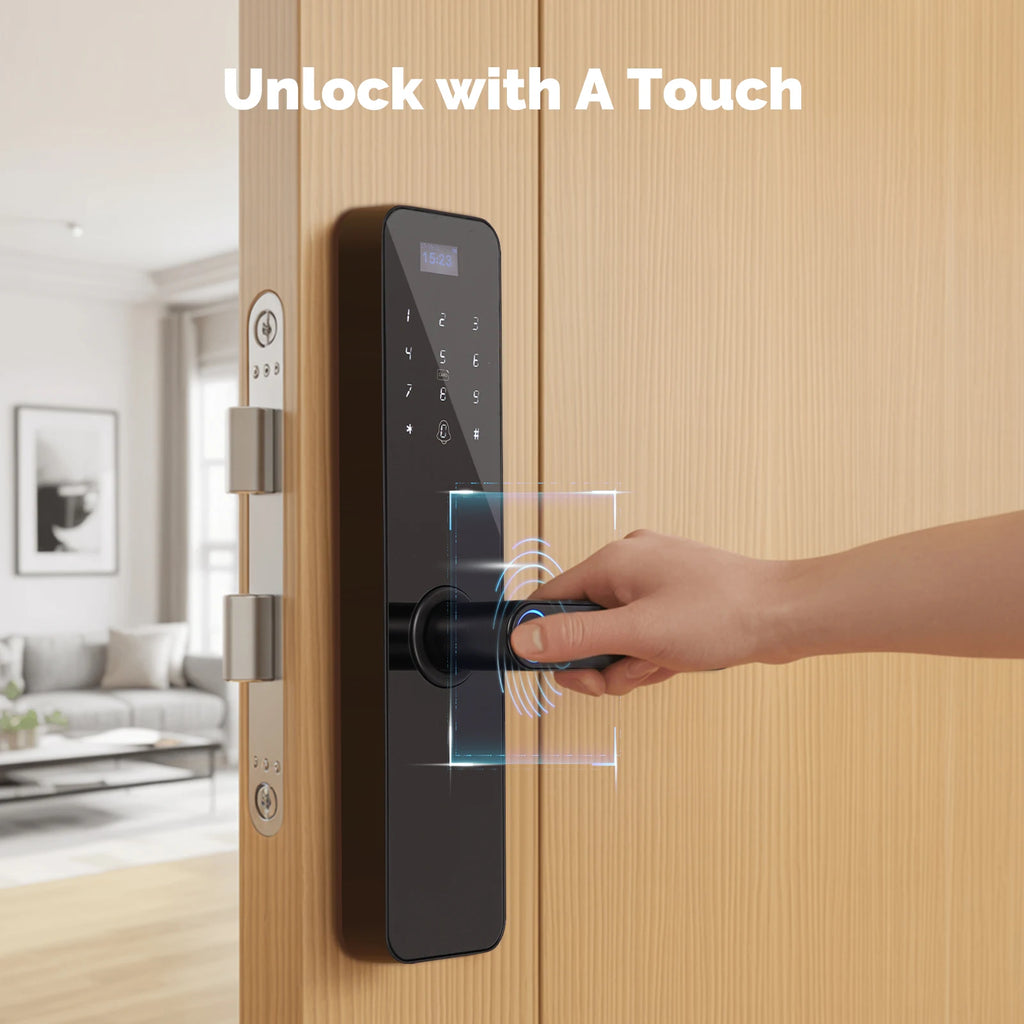 Smart Bluetooth Door Lock – Fingerprint, PIN, Card & App Unlock | Tuya