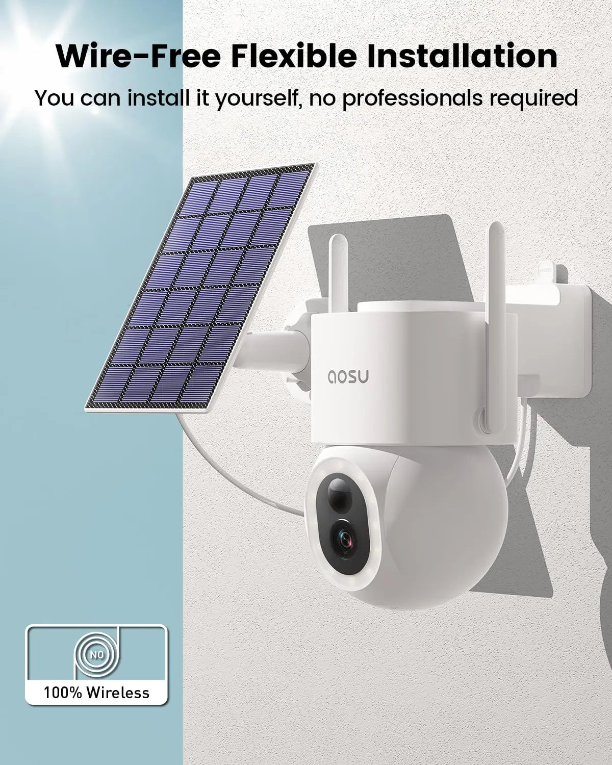 AOSU 5MP 9200mAh PTZ Solar Cameras Wireless Outdoor AI Detection Wifi Security Camera Color Night Vision 2-Way Audio CCTV Camera