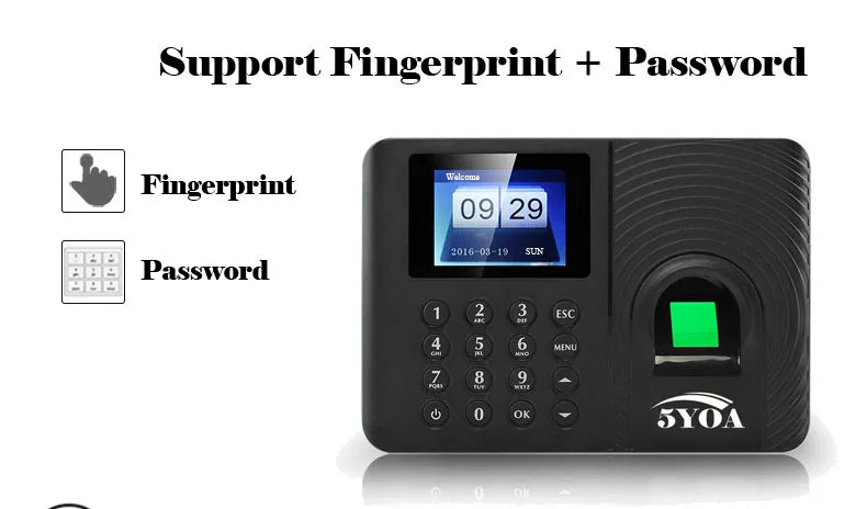 5YOA A10 A01 Biometric Fingerprint Time Attendance Clock Recorder Employee Recognition Device Electronic