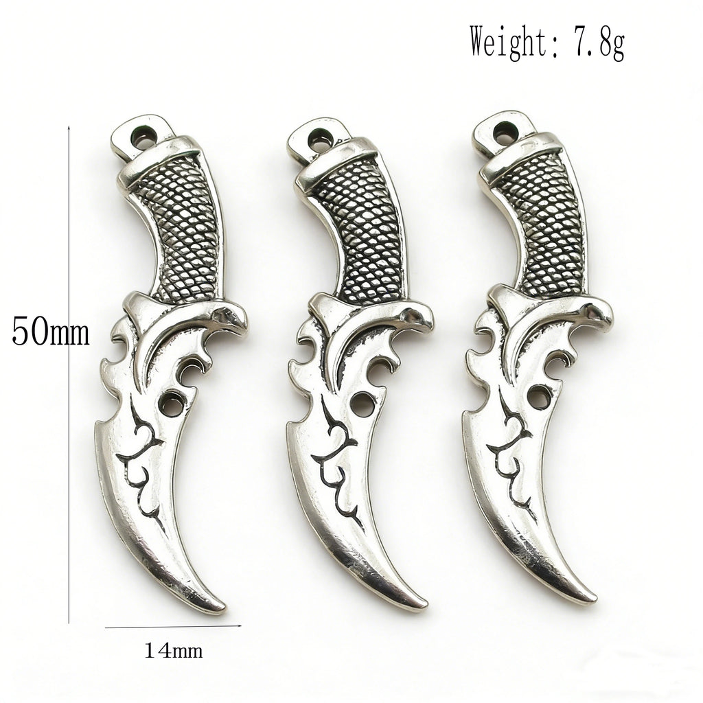 Bulk SALE！15 Sword Charms-50x14mm, Antique Silver Tone,Exquisite Curved Knife Game Product,Double Sided-RS084
