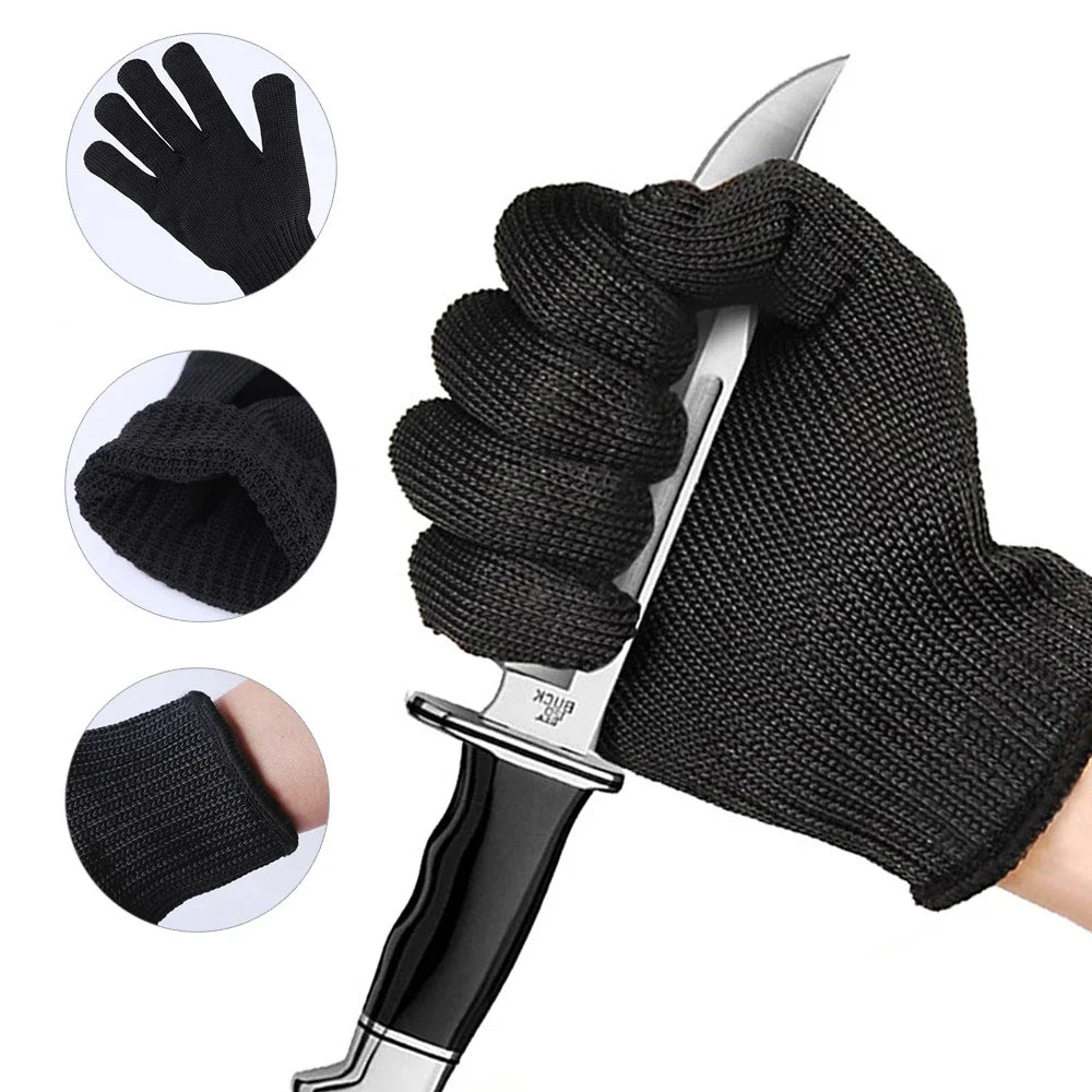 1pairblacksteelwiremetalmeshglovessafetyanticuttingwearresistantkitchenbutcherwo...