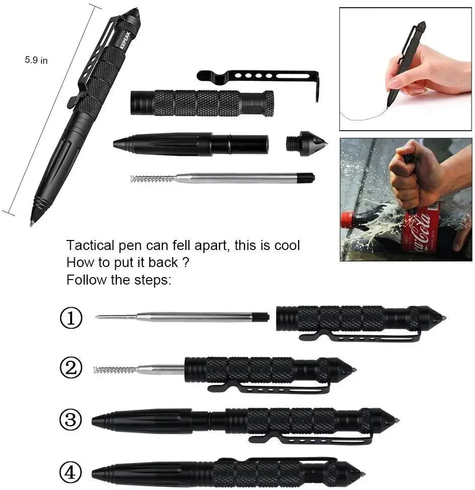 Tactical Self-Defense Pen – Aviation Aluminum, Glass Breaker, Parker Refill
