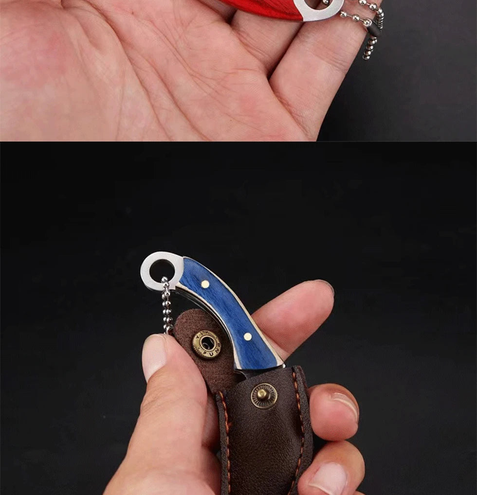 New Mini Ring Colorful Wood Small Straight Knife Small Claw Pocket Keychain Open Box Package Small Gift Artifact