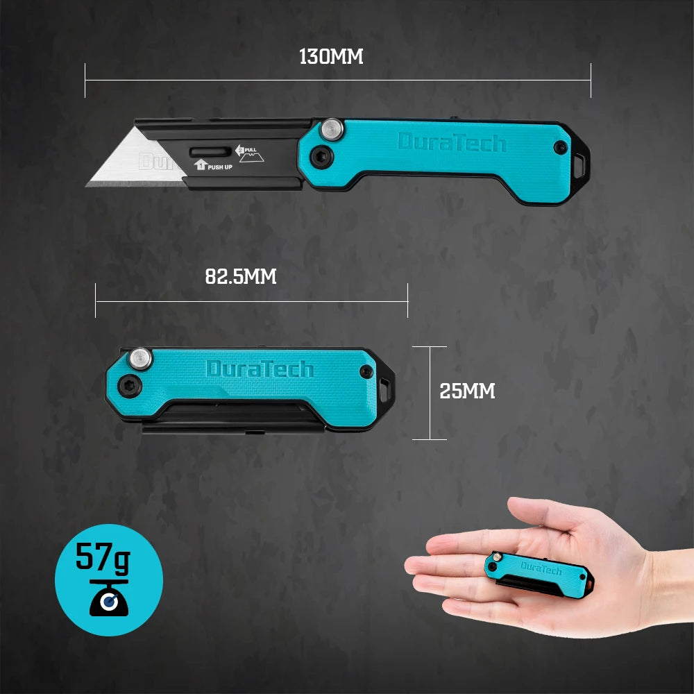 Duratechfoldingutilityknifecompactedcboxcutterwithg10handlebeltclipquickchangebl...