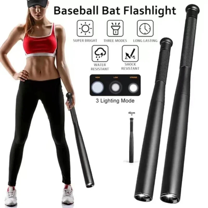 LED Baseball Bat Flashlight Stick – Waterproof Aluminum Alloy Self-Defense Torch